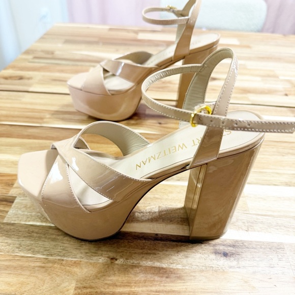 Stuart Weitzman Miami Patent Leather Adobe Nude Strappy Platform Sandals Size 9 - Picture 6 of 10